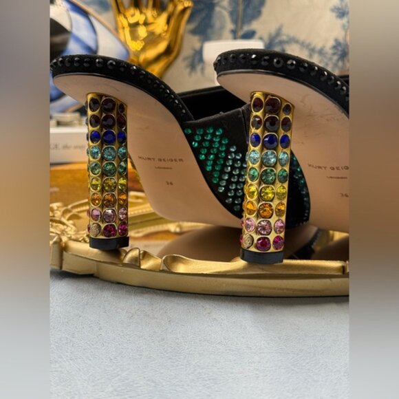 🆕 KURT GEIGER LONDON 🧿 NWOB Mayfair Rainbow Crystal High Mule Heel, Sz 36 US 6 - Picture 10 of 16